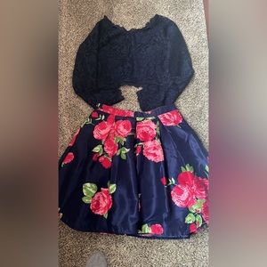 Two Piece Navy Floral Dress